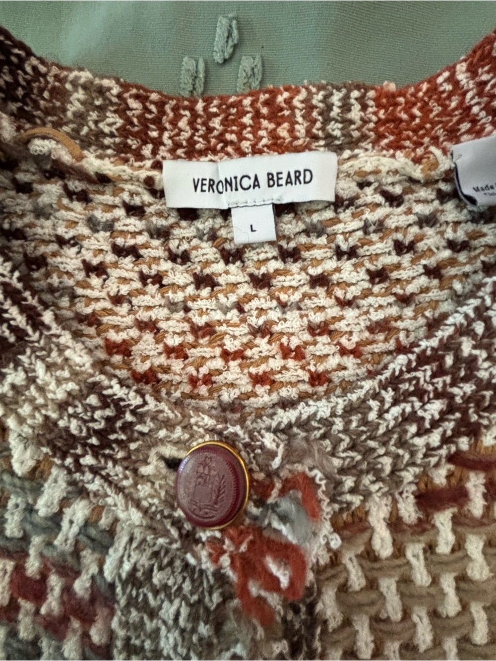 Veronica Beard Multitone Knit Cardigan in Cream, Brown and Rust